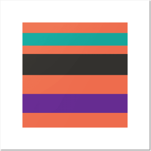 A scarce harmonization of Light Red Ochre, Faded Orange, Purple, Blue/Green and Dark Charcoal stripes. Posters and Art